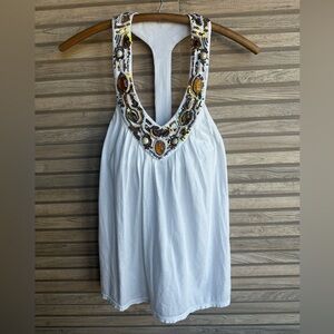 Victoria’s Secret Embellished White Beaded Racerback Tank Top Built-in Bra Boho